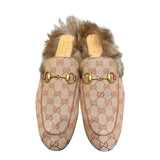 グッチ GUCCI プリンスタウン GGファー装飾ミュール ベージュ キャンバス/ファー メンズ その他靴