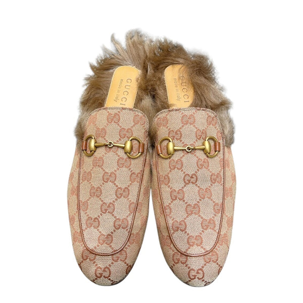 グッチ GUCCI プリンスタウン GGファー装飾ミュール ベージュ キャンバス/ファー メンズ その他靴