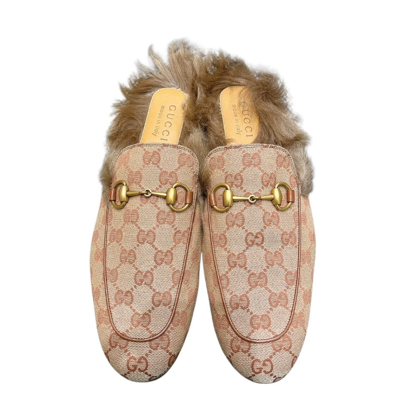 グッチ GUCCI プリンスタウン GGファー装飾ミュール ベージュ キャンバス/ファー メンズ その他靴