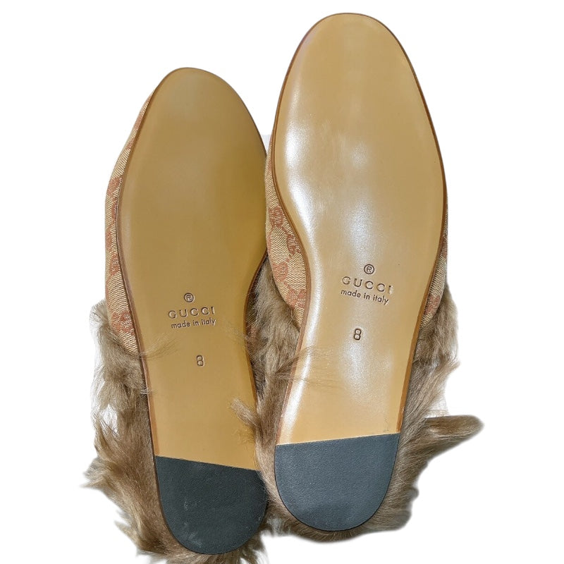 グッチ GUCCI プリンスタウン GGファー装飾ミュール ベージュ キャンバス/ファー メンズ その他靴
