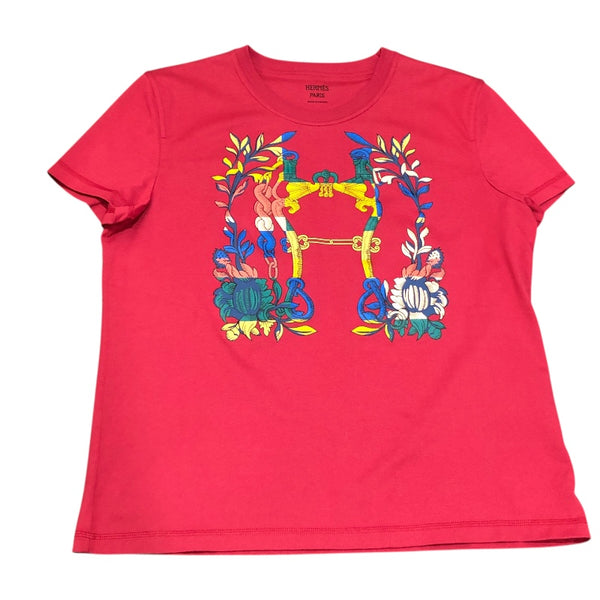 エルメス HERMES プリントTシャツ 4E4629DA ピンク コットン コットン レディース 半袖Ｔシャツ