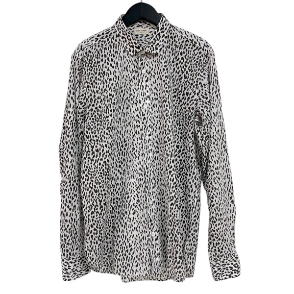 サンローラン SAINT LAURENT ベイビーキャット総柄長袖シャツ 311386 ホワイト/ブラック コットン メンズ 長袖シャツ