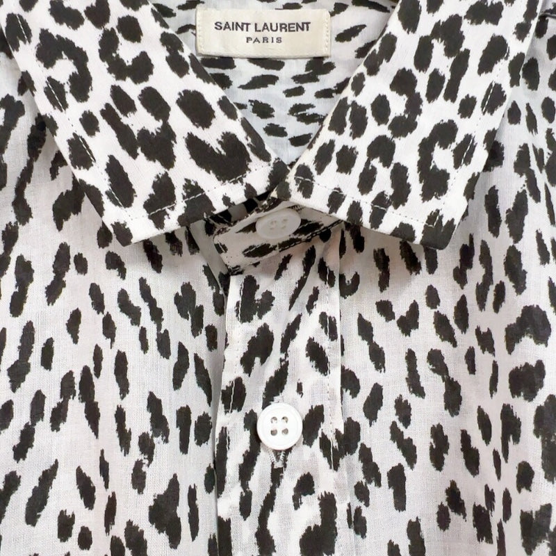 サンローラン SAINT LAURENT ベイビーキャット総柄長袖シャツ 311386 ホワイト/ブラック コットン メンズ 長袖シャツ