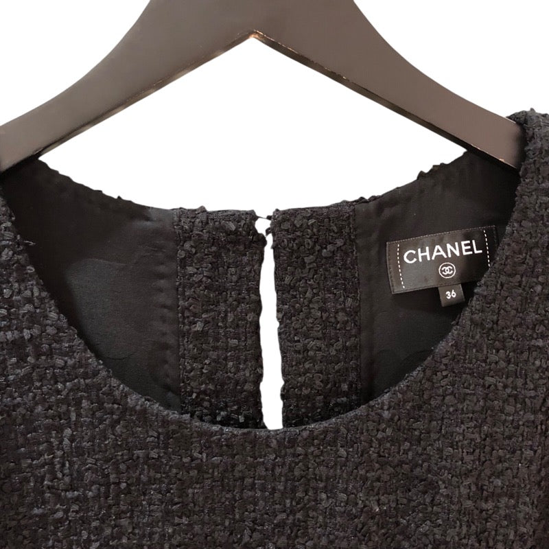 シャネル CHANEL チェック柄切替ツイードノースリーブワンピース