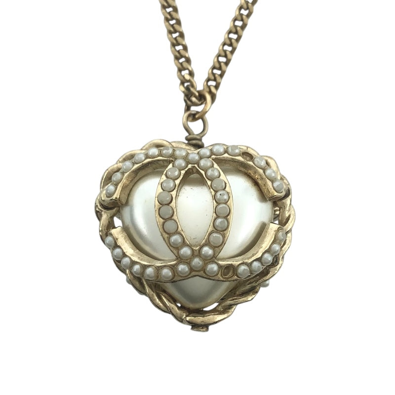 シャネル CHANEL ココマークハートネックレス ゴールド メタル/パール アクセサリー