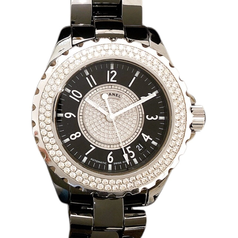 シャネル CHANEL J12　38mm　ダイヤ H1709 ブラック セラミック メンズ 腕時計