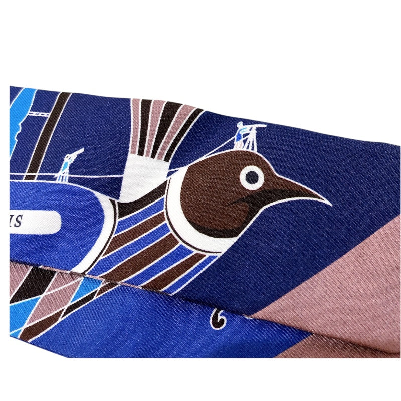 エルメス HERMES ツイリー Les Folise du Ciel ブルー シルク レディース スカーフ