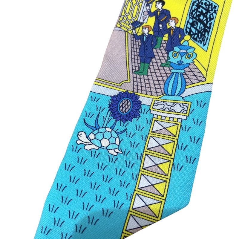 エルメス HERMES ツイリー La maison des carres イエロー/ブルー/ライトブルー シルク レディース スカーフ