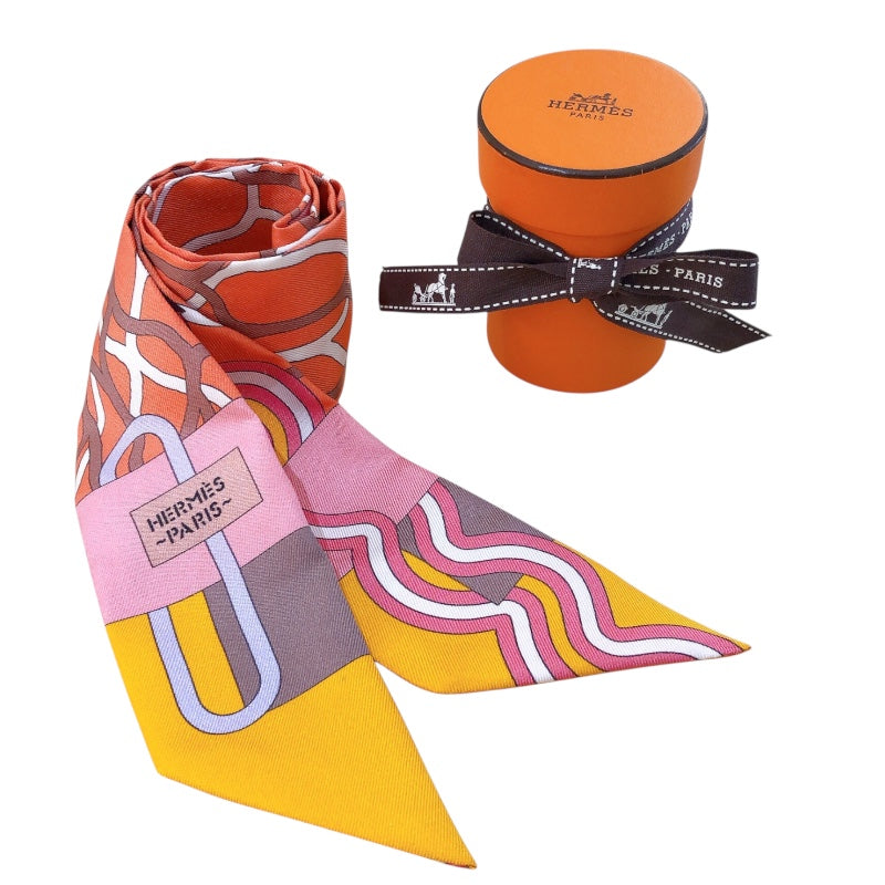 エルメス HERMES Ballet Aquatique オレンジ/ピンク/ブラウン シルク レディース スカーフ