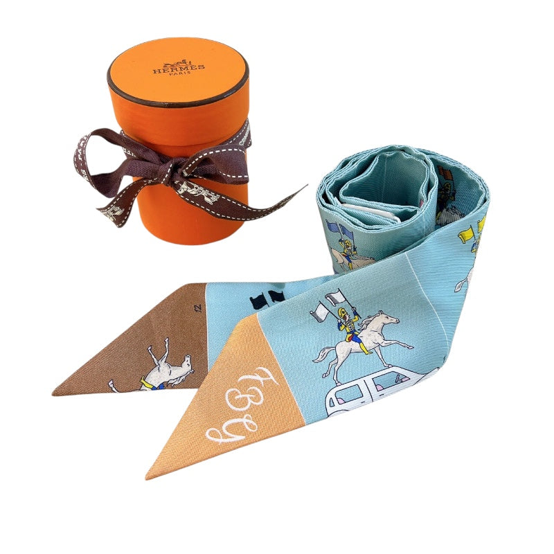 エルメス HERMES ツイリー Parade ライトブルー シルク レディース スカーフ