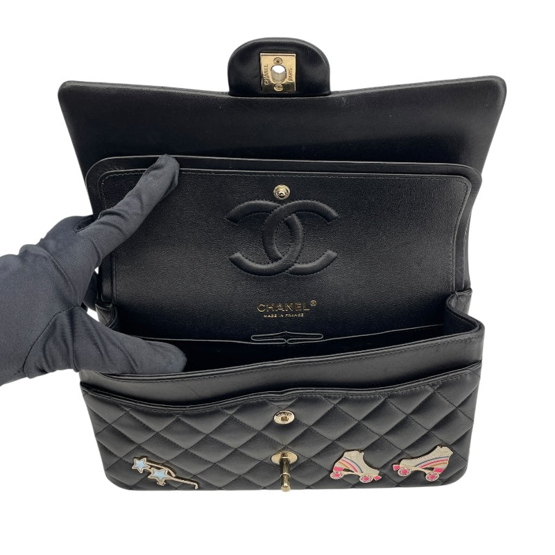 シャネル CHANEL マトラッセ25　ワッペン A01112 ブラック　ゴールド金具 ラムスキン レディース ショルダーバッグ