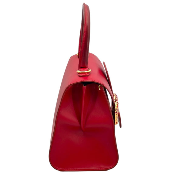 デルヴォー DELVAUX ブリヨンミニ レッド ラインストーン/レザー レディース ハンドバッグ