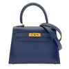 エルメス HERMES ミニケリー 〇Y刻 ブルーサフィール　ゴールド金具 ボックスカーフ レディース ショルダーバッグ