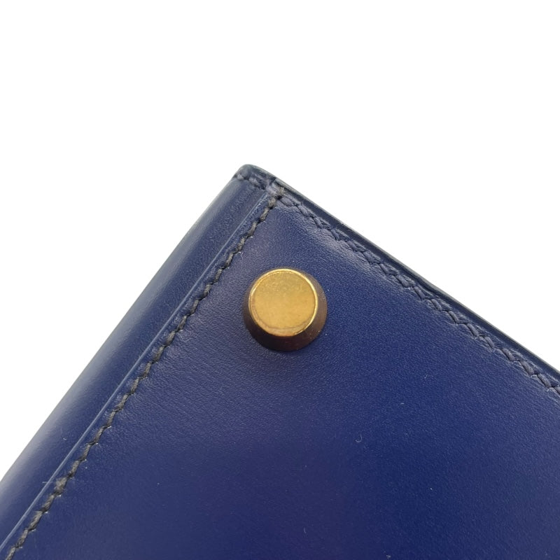 エルメス HERMES ミニケリー 〇Y刻 ブルーサフィール　ゴールド金具 ボックスカーフ レディース ショルダーバッグ