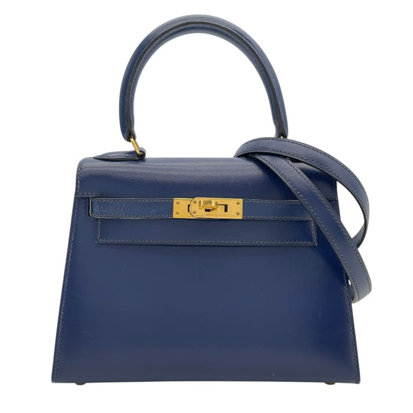 エルメス HERMES ミニケリー 〇Y刻 ブルーサフィール　ゴールド金具 ボックスカーフ レディース ショルダーバッグ