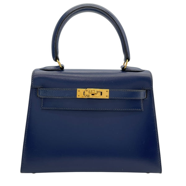 エルメス HERMES ミニケリー 〇Y刻 ブルーサフィール　ゴールド金具 ボックスカーフ レディース ショルダーバッグ