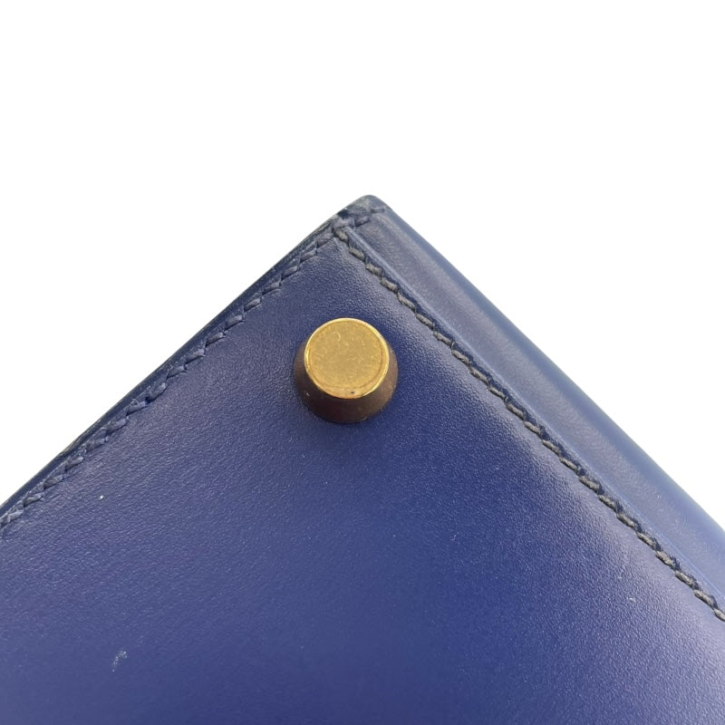 エルメス HERMES ミニケリー 〇Y刻 ブルーサフィール　ゴールド金具 ボックスカーフ レディース ショルダーバッグ