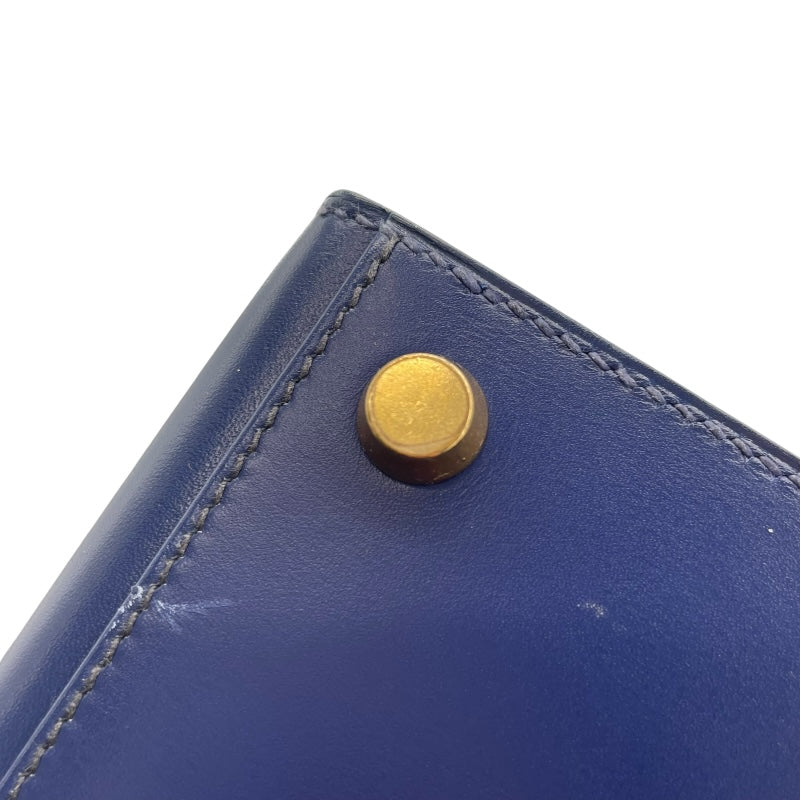 エルメス HERMES ミニケリー 〇Y刻 ブルーサフィール　ゴールド金具 ボックスカーフ レディース ショルダーバッグ