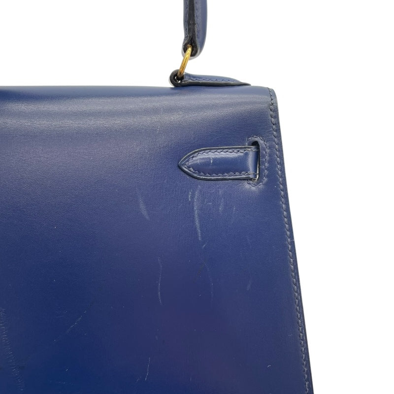 エルメス HERMES ミニケリー 〇Y刻 ブルーサフィール　ゴールド金具 ボックスカーフ レディース ショルダーバッグ