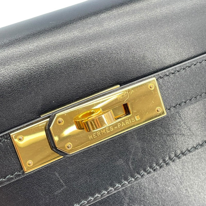 エルメス HERMES ケリー32　外縫い 〇X刻 ブラック　ゴールド金具 ボックスカーフ レディース ショルダーバッグ
