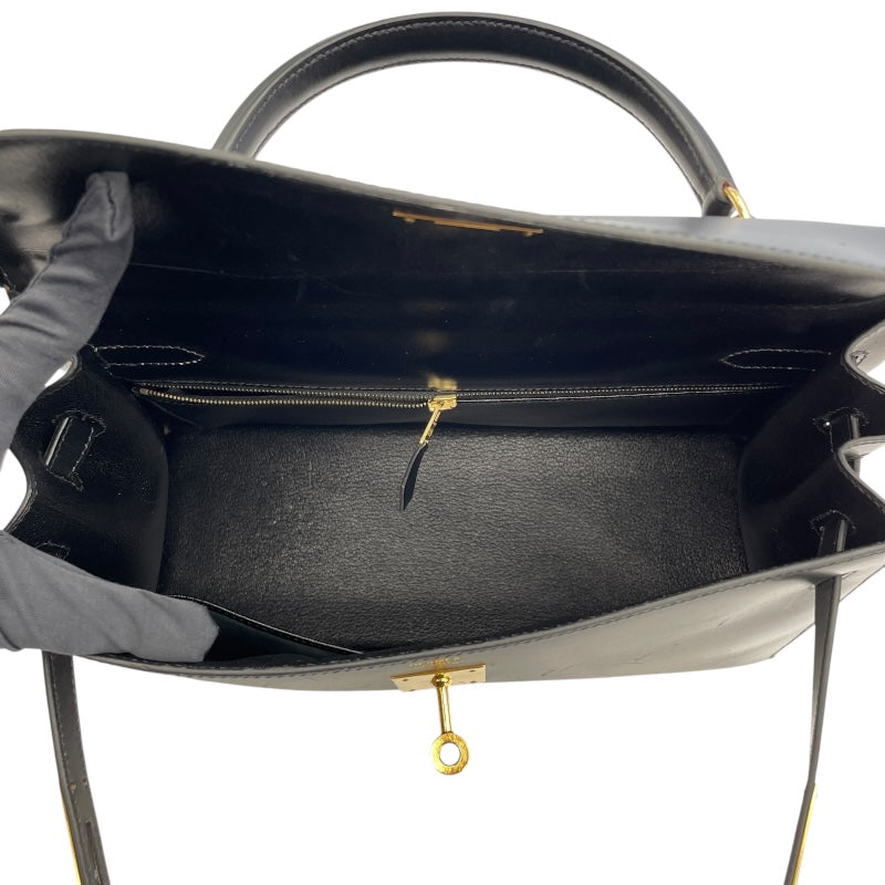 エルメス HERMES ケリー32　外縫い 〇X刻 ブラック　ゴールド金具 ボックスカーフ レディース ショルダーバッグ