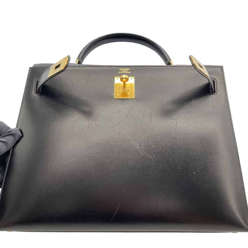 エルメス HERMES ケリー32　外縫い 〇X刻 ブラック　ゴールド金具 ボックスカーフ レディース ショルダーバッグ