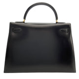 エルメス HERMES ケリー32　外縫い 〇X刻 ブラック　ゴールド金具 ボックスカーフ レディース ショルダーバッグ