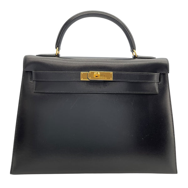 エルメス HERMES ケリー32　外縫い 〇X刻 ブラック　ゴールド金具 ボックスカーフ レディース ショルダーバッグ