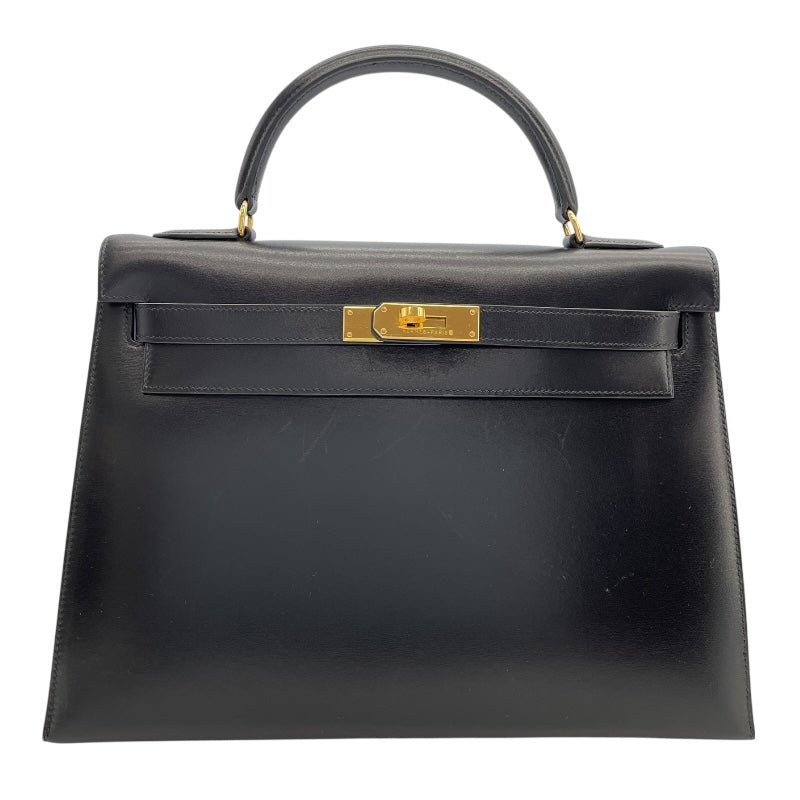 エルメス HERMES ケリー32　外縫い 〇X刻 ブラック　ゴールド金具 ボックスカーフ レディース ショルダーバッグ