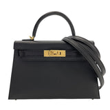 エルメス HERMES ミニケリー2タッチ外縫い W刻 ブラック　ゴールド金具 ヴォーマダム・リザード レディース ショルダーバッグ