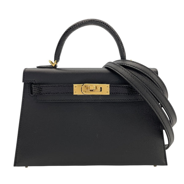 エルメス HERMES ミニケリー2タッチ外縫い W刻 ブラック　ゴールド金具 ヴォーマダム・リザード レディース ショルダーバッグ