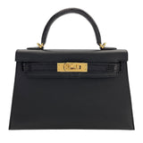 エルメス HERMES ミニケリー2タッチ外縫い W刻 ブラック　ゴールド金具 ヴォーマダム・リザード レディース ショルダーバッグ