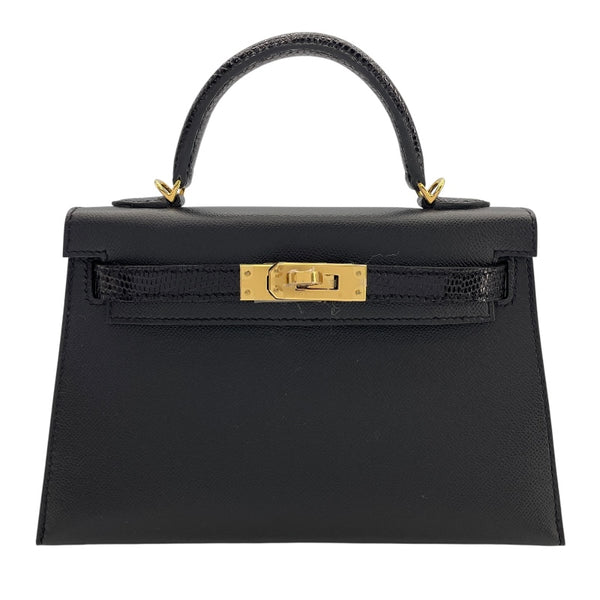 エルメス HERMES ミニケリー2タッチ外縫い W刻 ブラック　ゴールド金具 ヴォーマダム・リザード レディース ショルダーバッグ