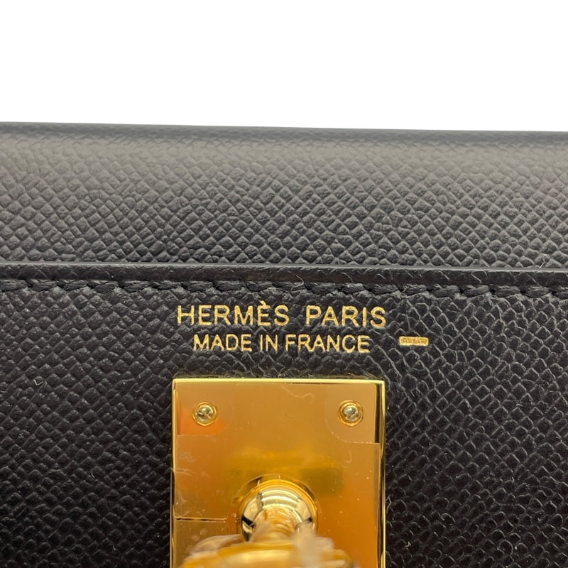エルメス HERMES ミニケリー2タッチ外縫い W刻 ブラック　ゴールド金具 ヴォーマダム・リザード レディース ショルダーバッグ