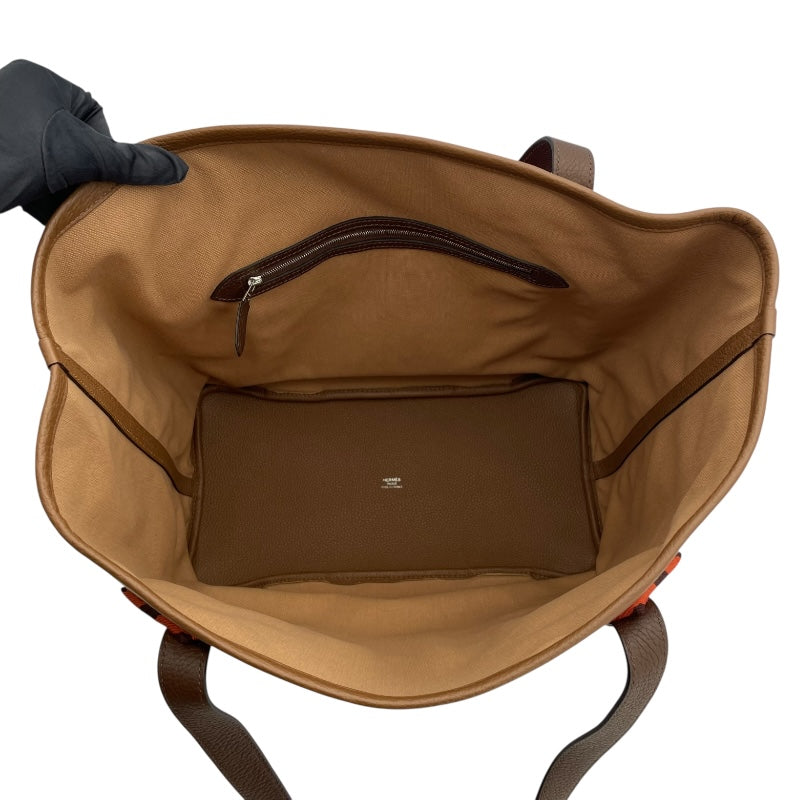 エルメス HERMES ピュールサングル U刻 チャイxカカオ　シルバー金具 トワル/トリヨン レディース トートバッグ