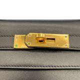 エルメス HERMES ケリー28　外縫い □F刻 ブラック　ゴールド金具 ボックスカーフ レディース ショルダーバッグ