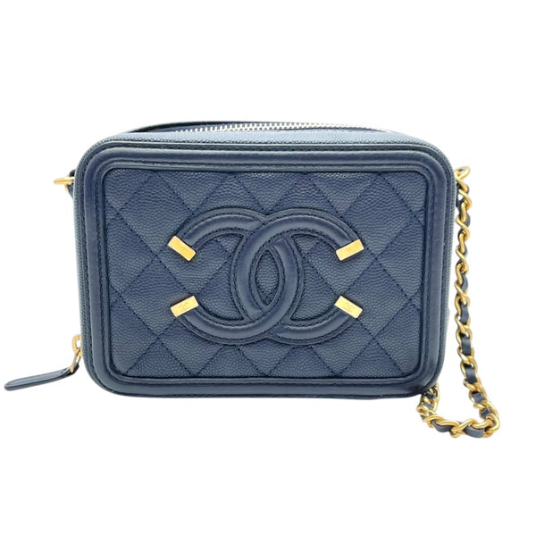 シャネル CHANEL CCフィグリー ショルダー A84452 25番台 ネイビー ゴールド金具 キャビア レディース ショルダーバッグ