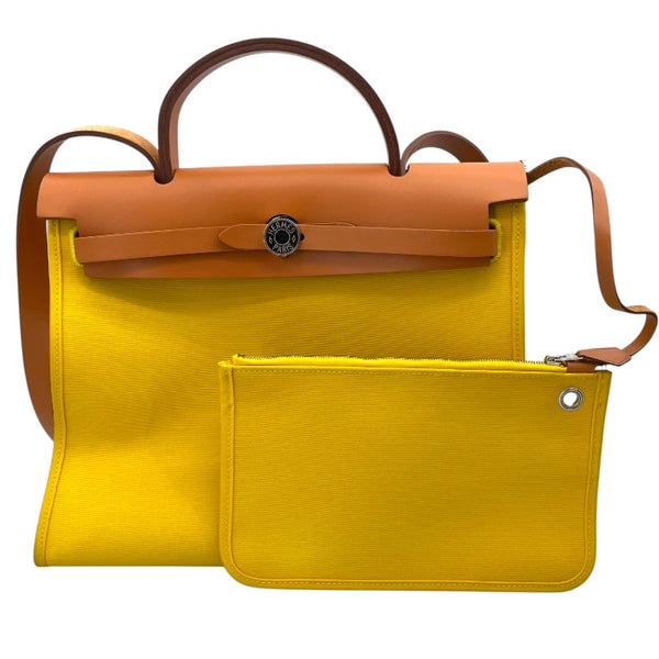 エルメス HERMES エールジップバックPM D刻 ライム シルバー金具 トワル レディース ハンドバッグ