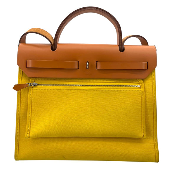 エルメス HERMES エールジップバックPM D刻 ライム シルバー金具 トワル レディース ハンドバッグ
