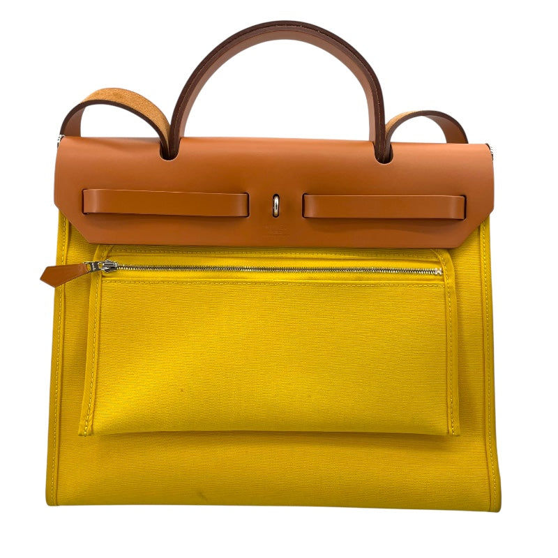 エルメス HERMES エールジップバックPM D刻 ライム シルバー金具 トワル レディース ハンドバッグ