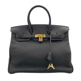 エルメス HERMES バーキン35 □H刻 ブラック ゴールド金具 フィヨルド レディース ハンドバッグ