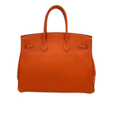 エルメス HERMES バーキン35 □K刻 オレンジ　シルバー金具 トゴ メンズ ハンドバッグ