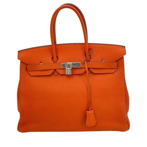 エルメス HERMES バーキン35 □K刻 オレンジ　シルバー金具 トゴ メンズ ハンドバッグ