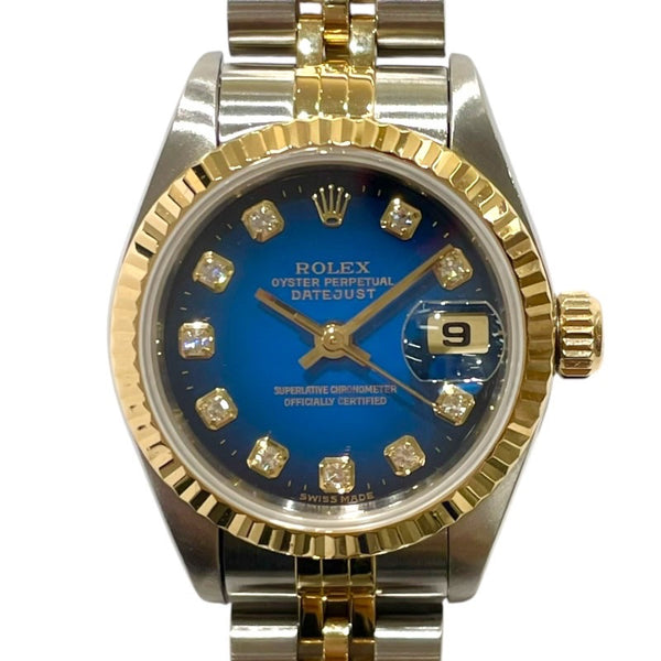 ロレックス ROLEX デイトジャストグラデーション 69173G ブルー K18/ステンレススチール 自動巻き レディース 腕時計