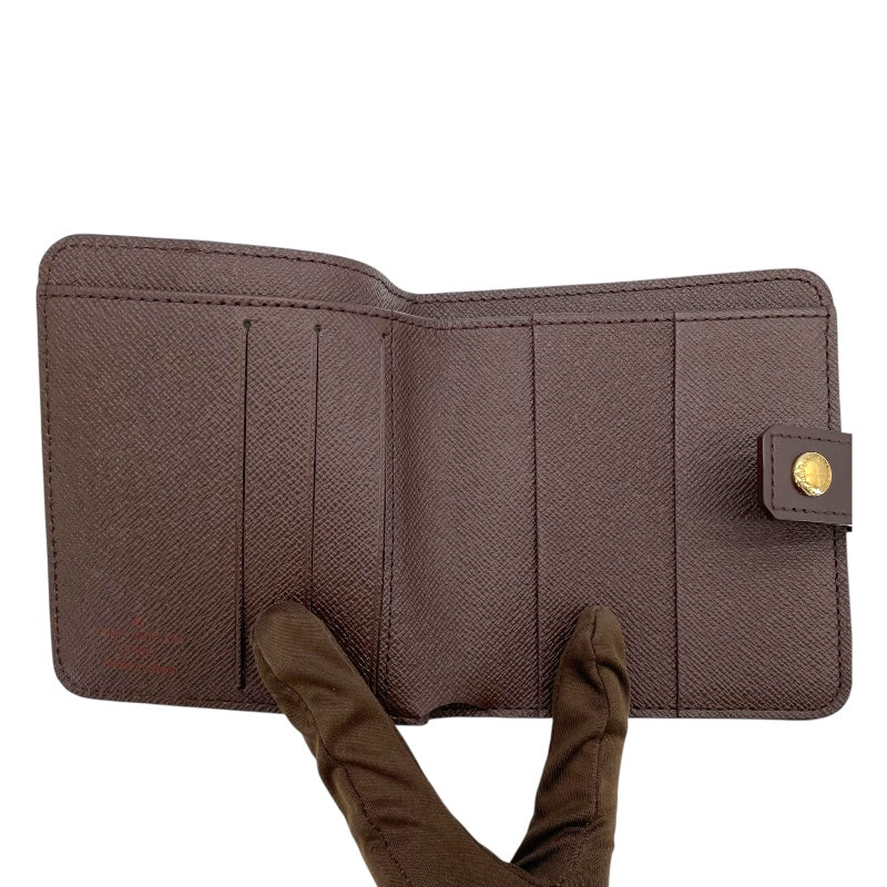 【微美品】ルイヴィトン ダミエ エベヌ N61668 二つ折り財布　ブラウン ルイ・ヴィトン LOUIS VUITTON コンパクト・ジップ N61668
