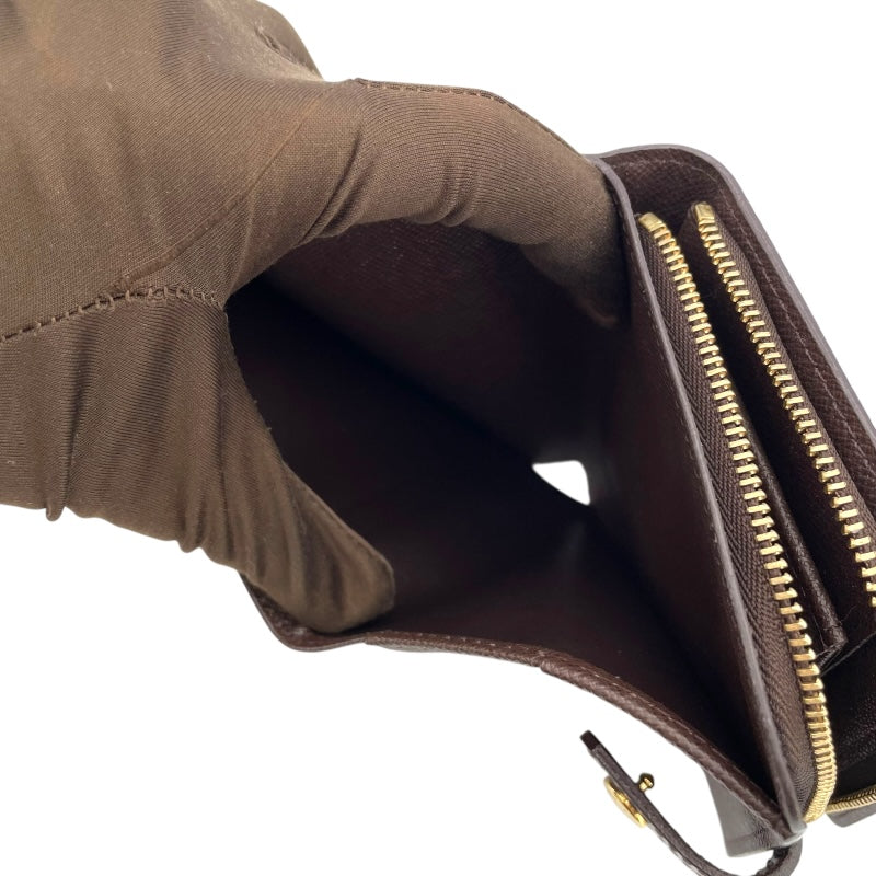 【微美品】ルイヴィトン ダミエ エベヌ N61668 二つ折り財布　ブラウン ルイ・ヴィトン LOUIS VUITTON コンパクト・ジップ N61668