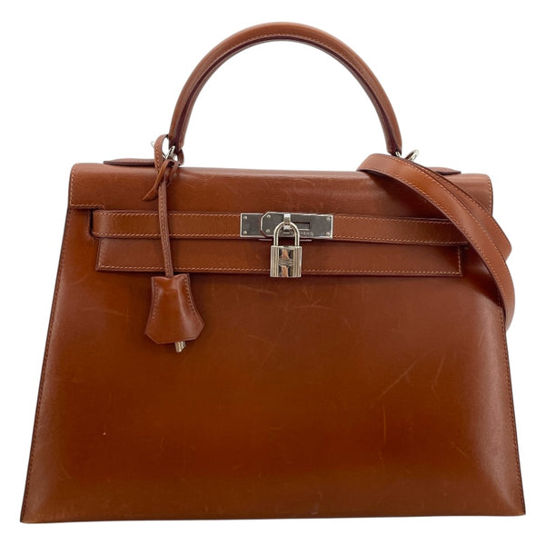 エルメス HERMES ケリー32　外縫い □E刻 ノアゼット SV金具 ボックスカーフ レディース ショルダーバッグ