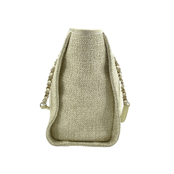 シャネル CHANEL ドーヴィルMM A67001 31番台 ホワイト ゴールド金具 ストロー レディース ハンドバッグ