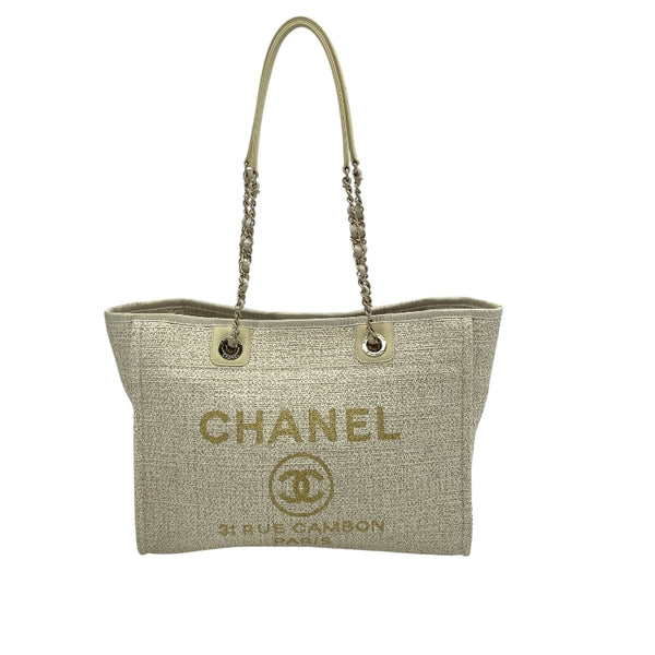 シャネル CHANEL ドーヴィルMM A67001 31番台 ホワイト ゴールド金具 ストロー レディース ハンドバッグ