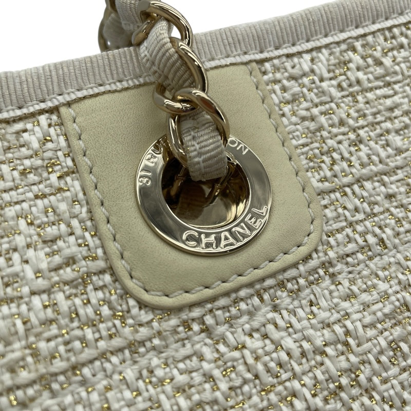 シャネル CHANEL ドーヴィルMM A67001 31番台 ホワイト ゴールド金具 ストロー レディース ハンドバッグ